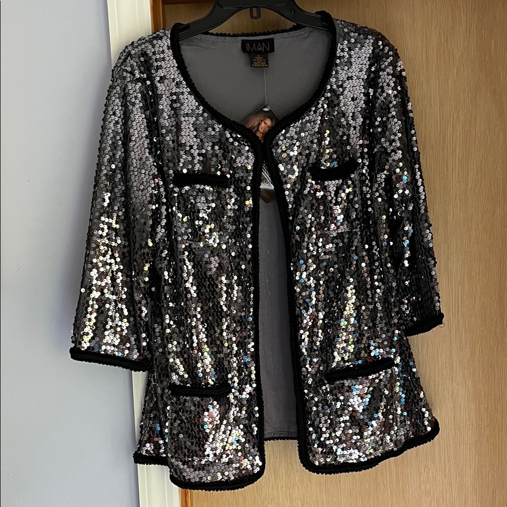 IMAN Black and Silver Sequin Blazer